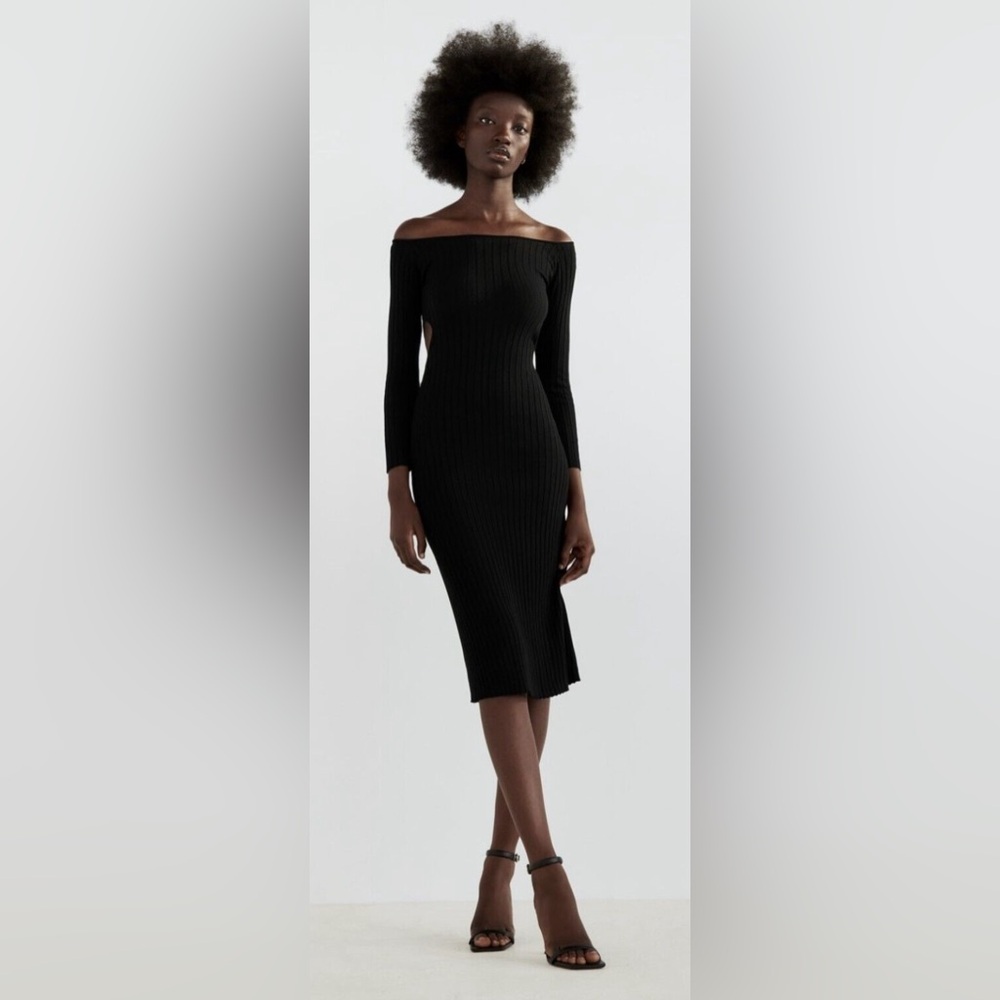 ZARA  rib black off shoulder dress with side cut outs size medium